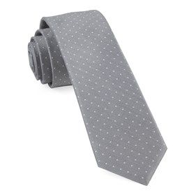 grey tie with white polka dots