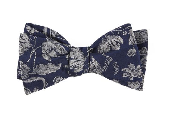 blue bow tie with grey flowers