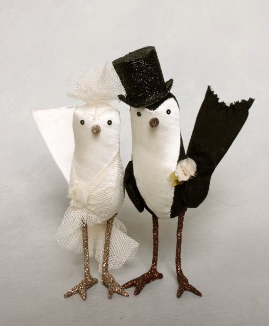 bird couple dressed in vintage clothes