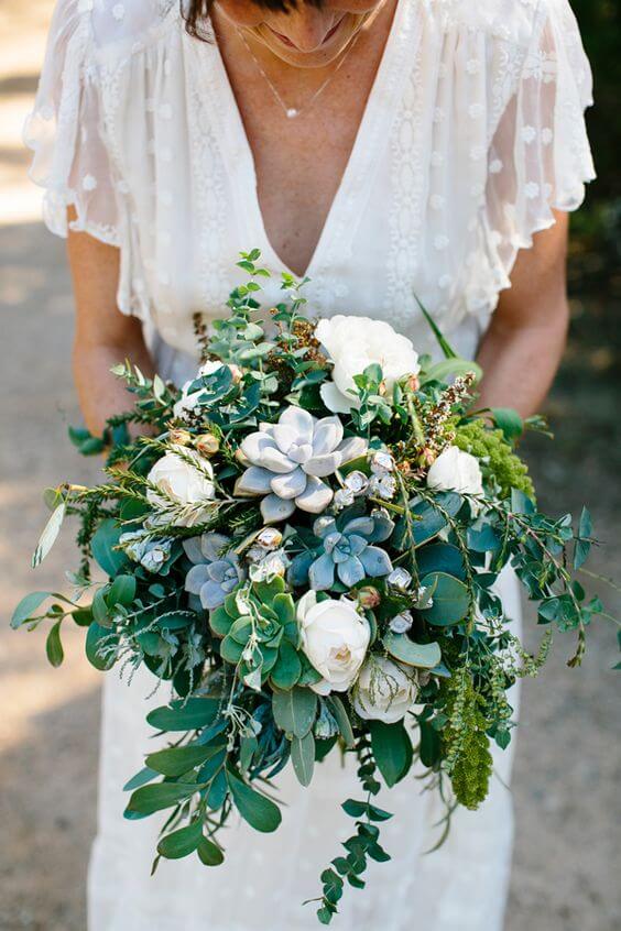 bridal cascade bouquet with succulents