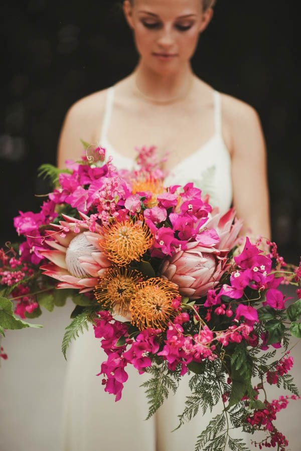 Asymetrical pink and orange cascade bouquet