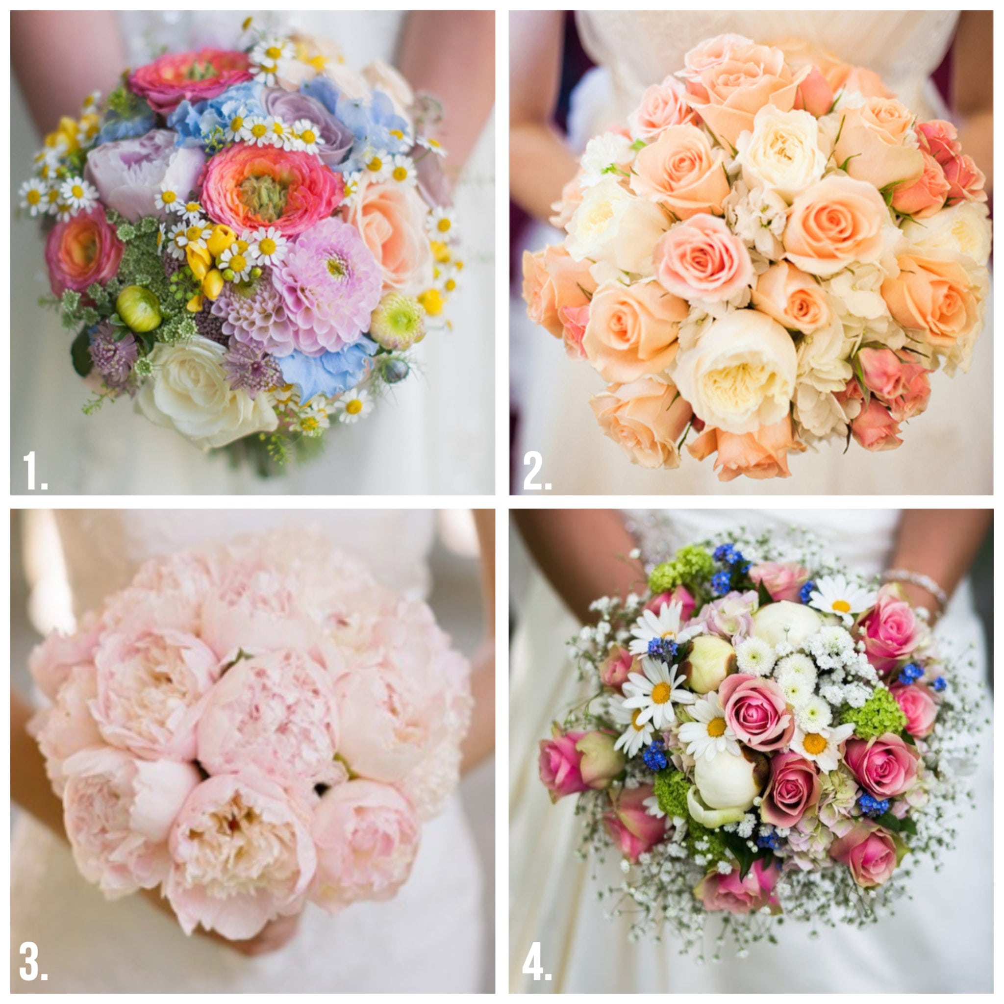 wedding bouquets - four panel image of round bouquets