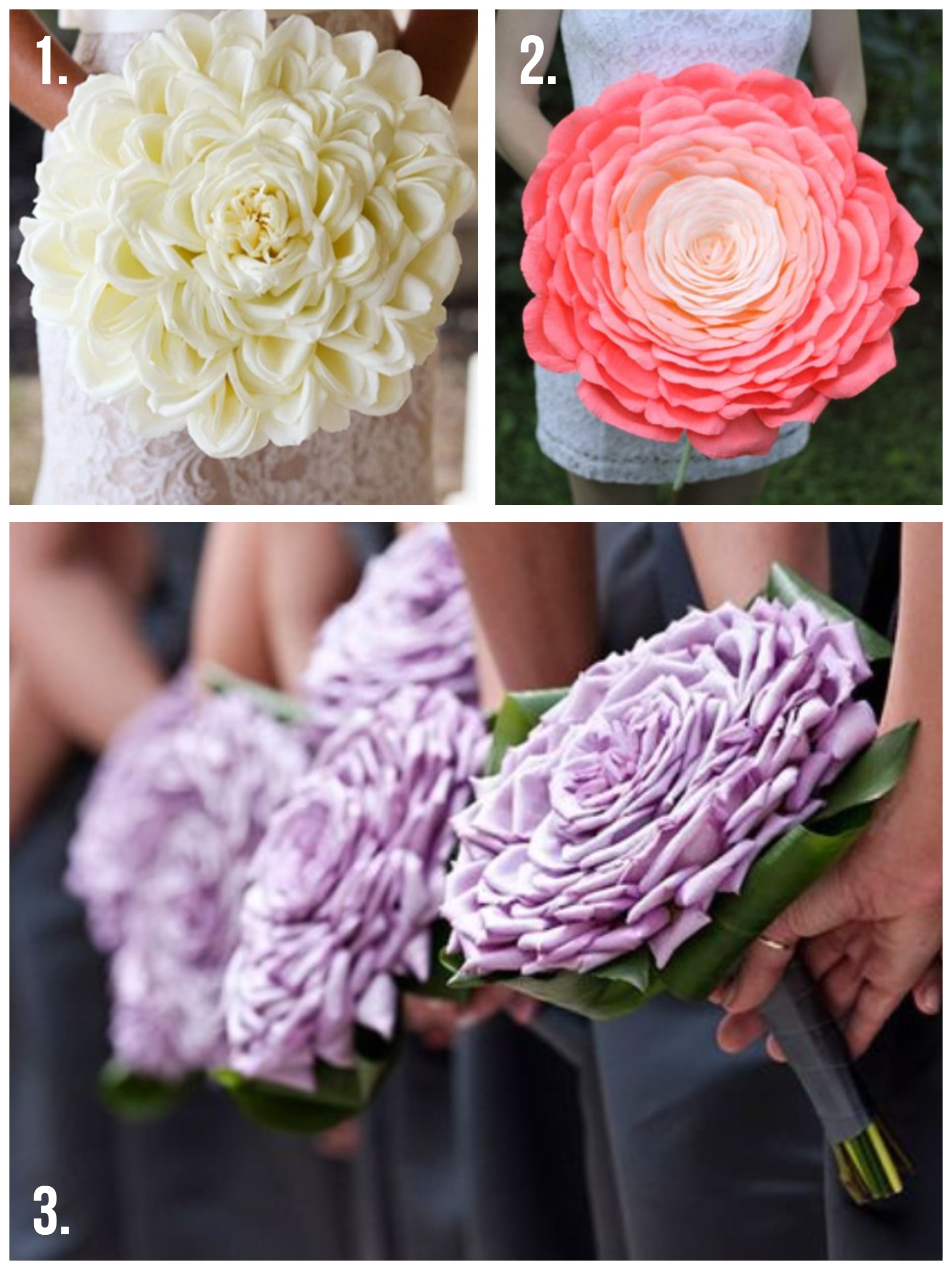 three panel image of composite bouquets