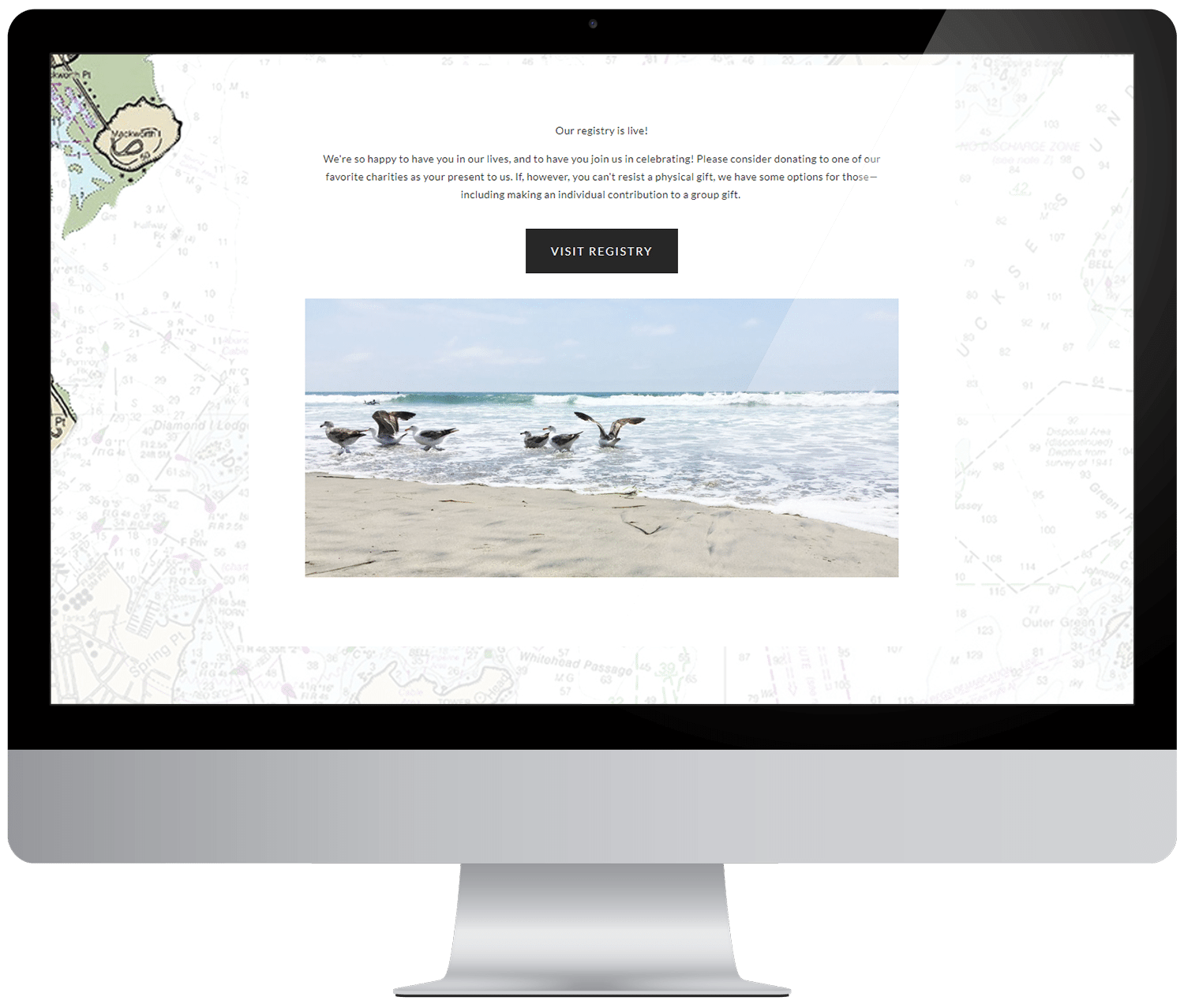 A Squarespace wedding website registry page as seen on a computer monitor
