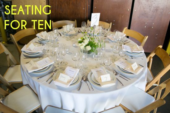 a table showing place settings for 10 persons
