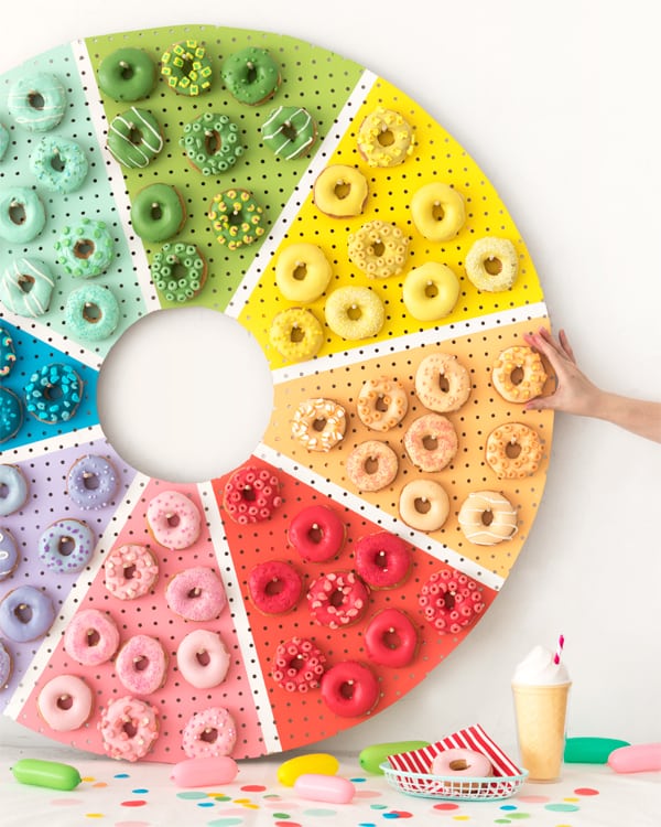color wheel donut peg board (with donut icing color matching the color triangle)