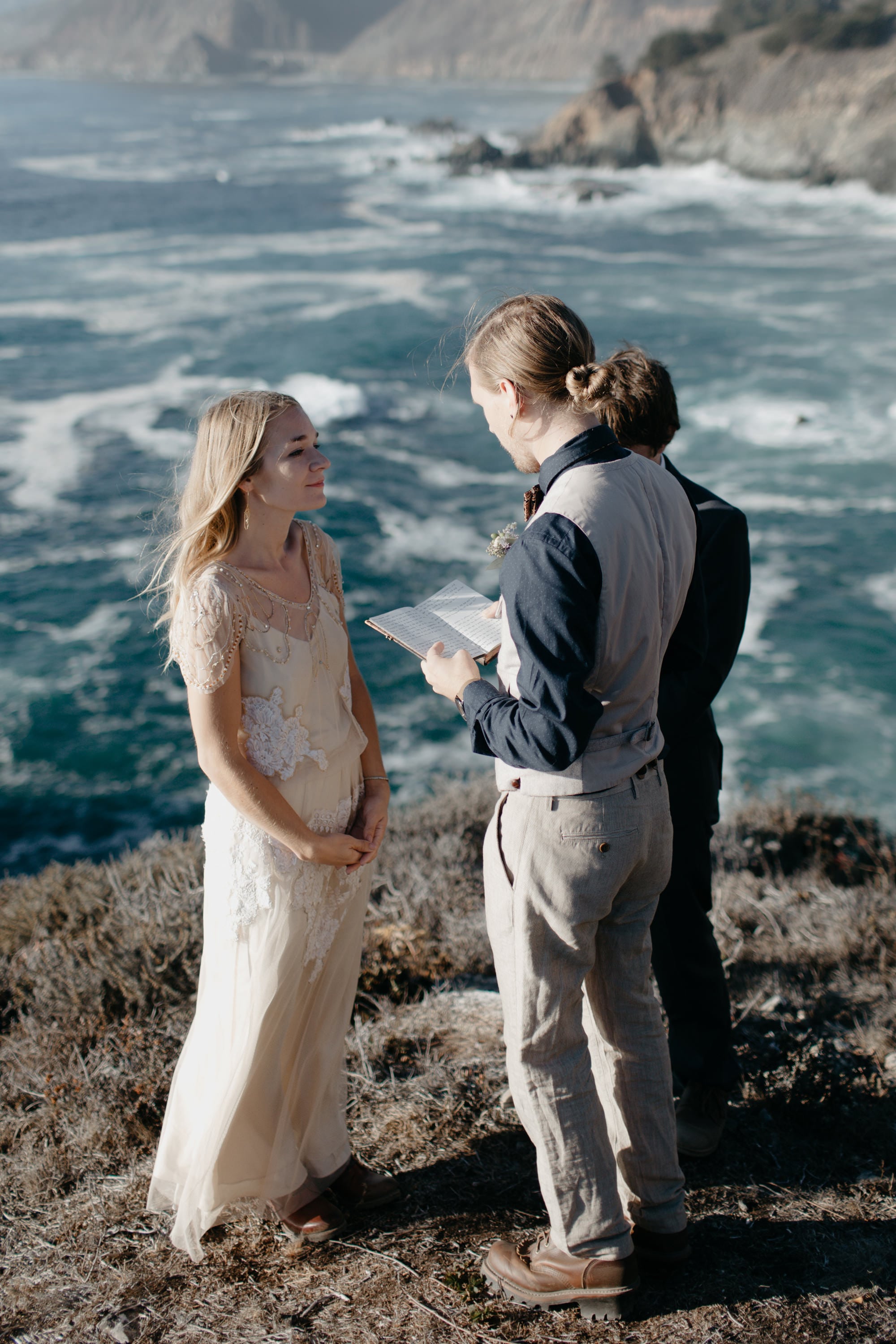 An intimate wedding ceremony on a cliff