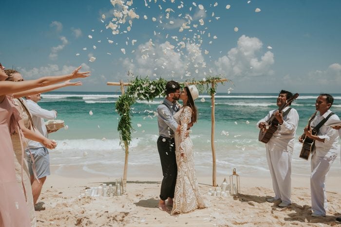 A wedding ceremony on the beach.