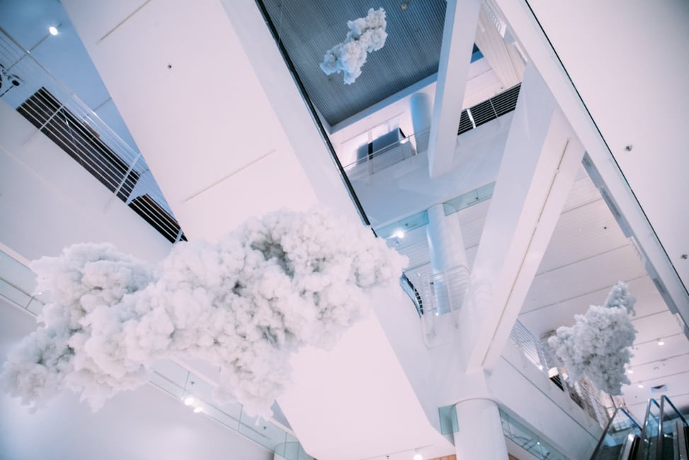 Crate and Barrel ceiling with clouds at the crate and barrel san francisco private registry event with a practical wedding