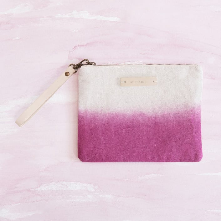 personalized dark pink dip-dyed clutch from minted