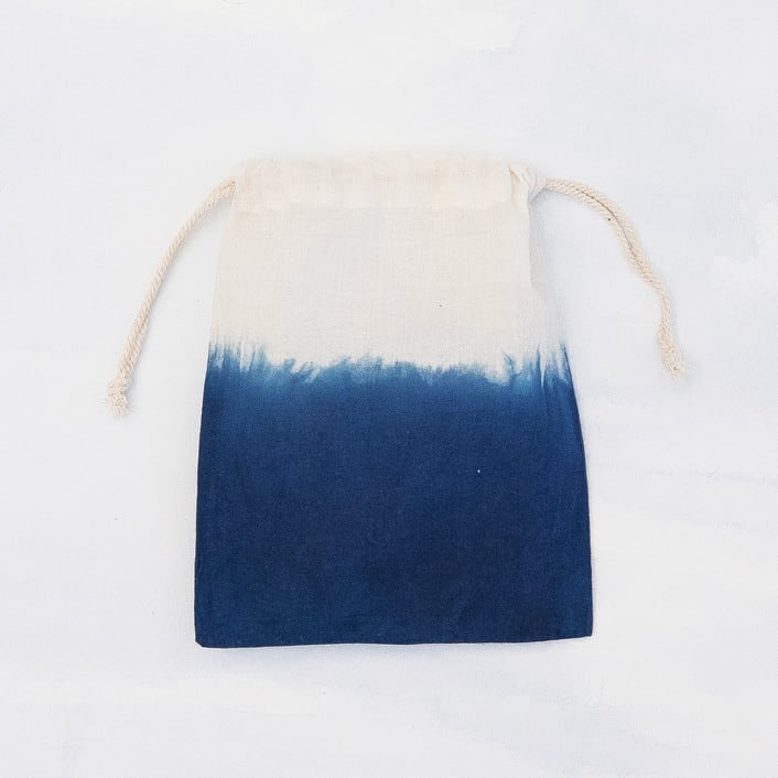 dark blue dip-dyed drawstring pouch