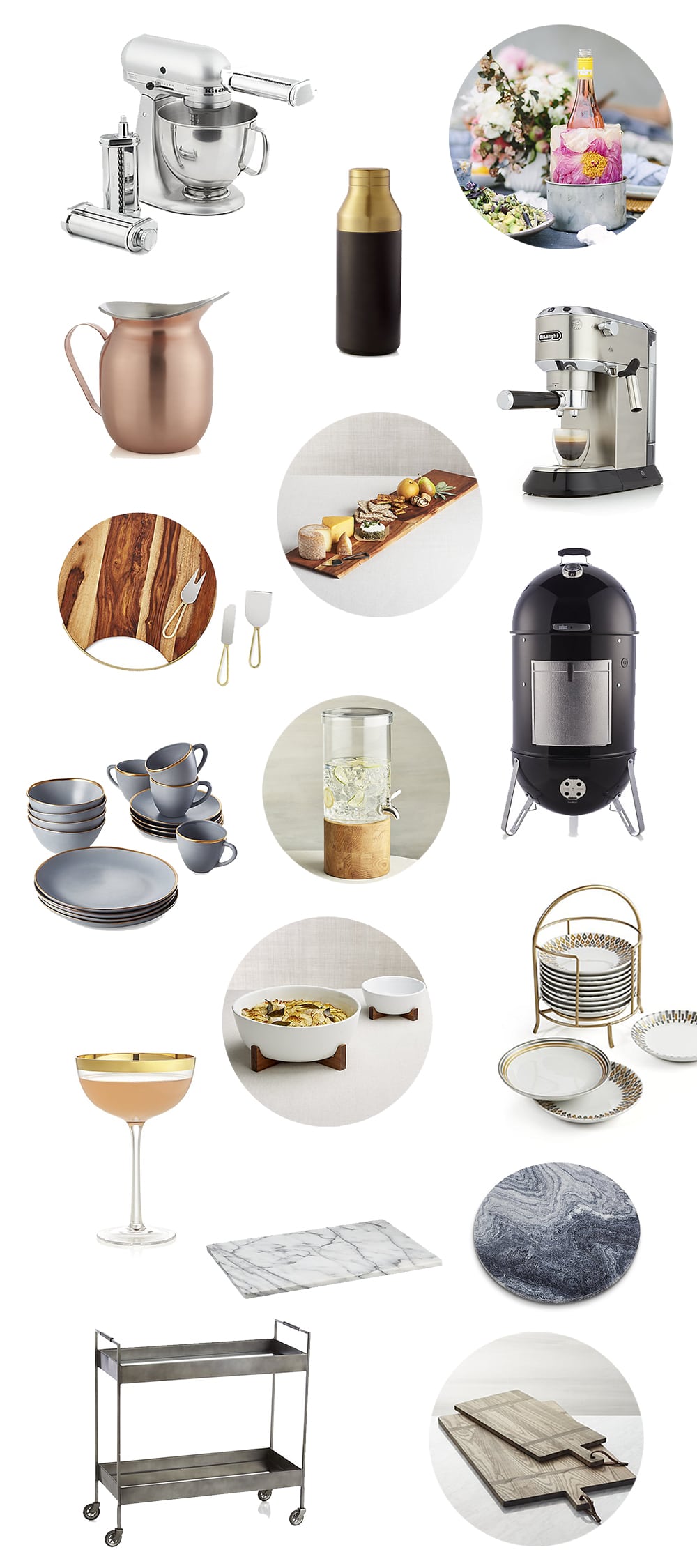 A collection of Crate & Barrel items for an entertaining-focused registry