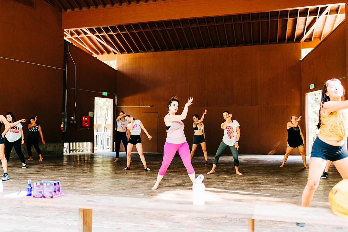 Women dancing during a dance workshop with Nicole Gervacio at the compact summer camp in la Honda, CA