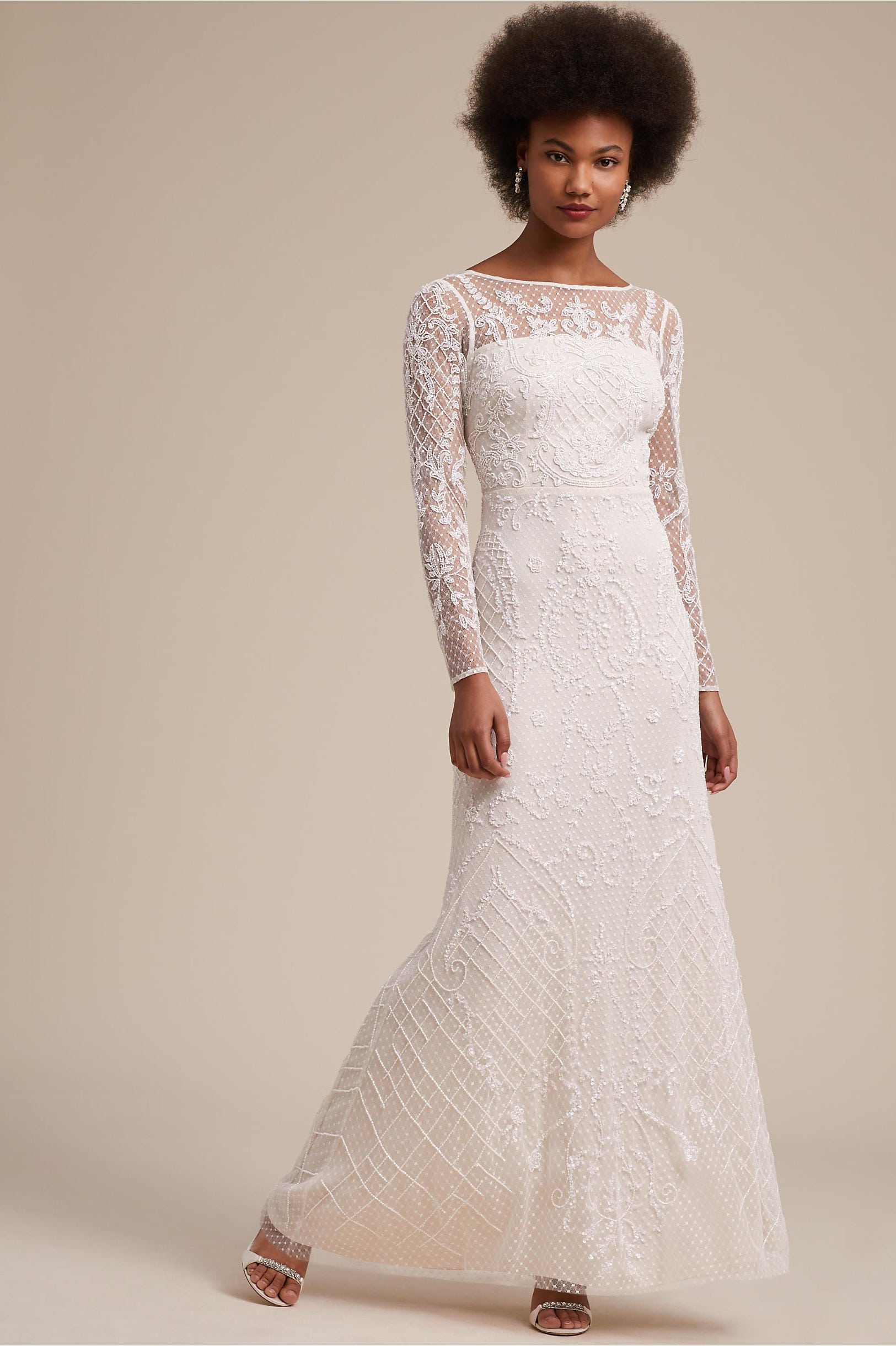 Leon Dress from BHLDN: lace overlay dress with illusion neckline and longsleeves