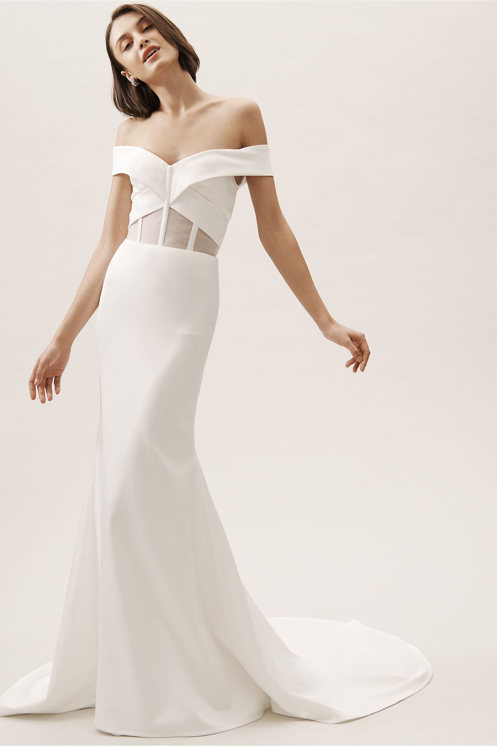 Hamilton Gown from BHLDN: off the shoulder v-neck with with sheer waist with ribbing  