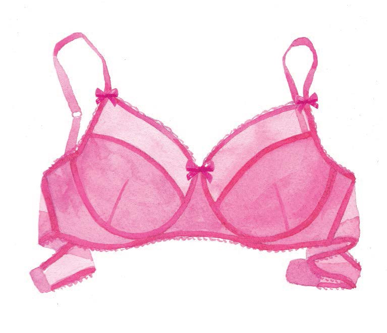 a watercolor illustration of a sheer pink full coverage bra that may be worn as wedding lingerie