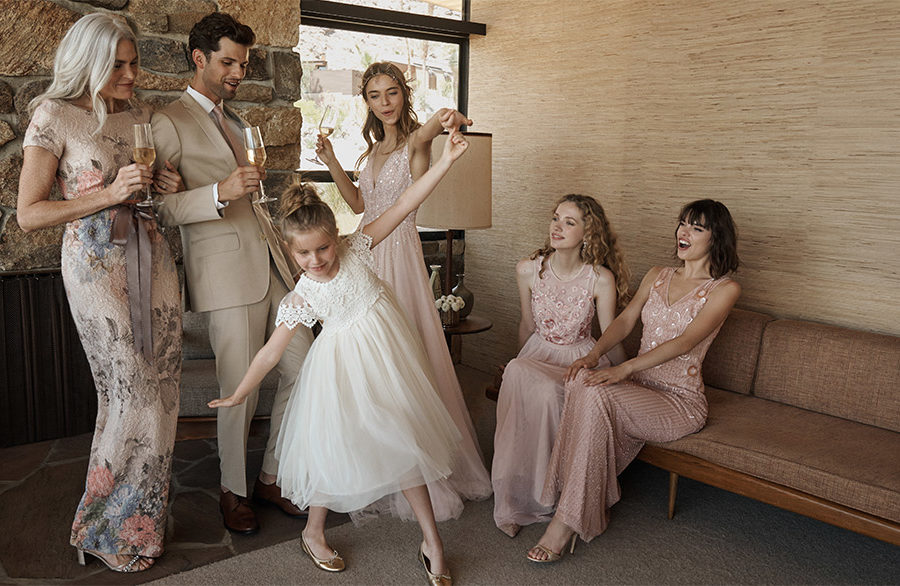 A wedding party wearing BHLDN dresses