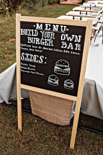 wedding ideas for a do it yourself burger bar with chalkboard menu