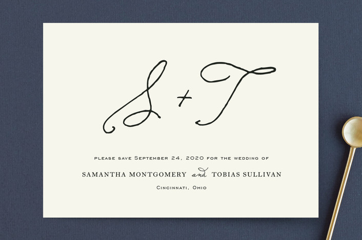 Minted save the date with S + J on the front