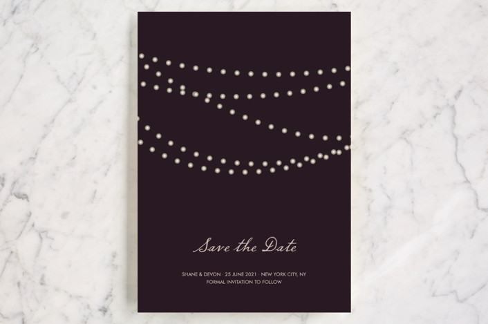 Minted save the date with string light design on front