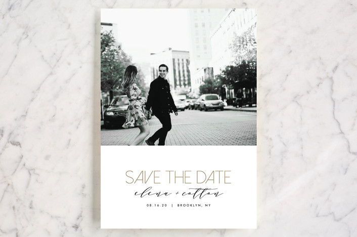 Minted save the date couple walking in the city