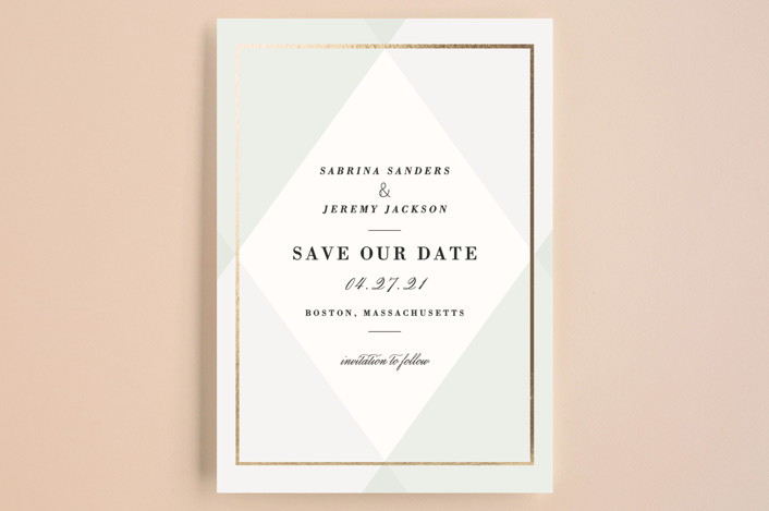 Minted save the date with diamond pattern 
