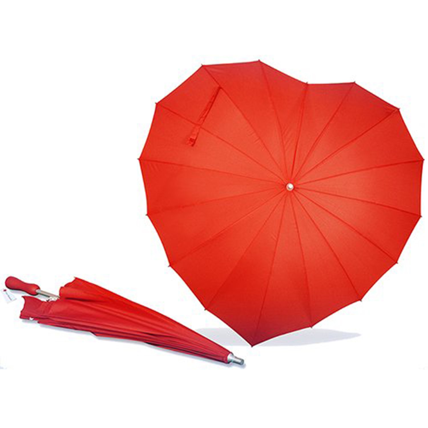 product shot of a heart shaped red wedding umbrella for rain
