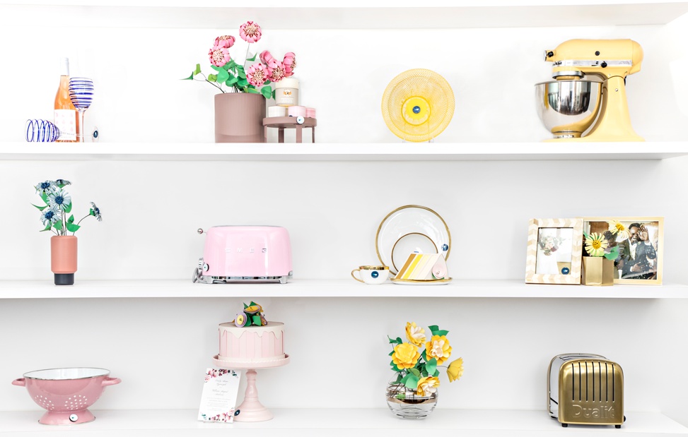 Various registry items on shelves at the Zola NYC pop-up