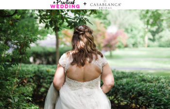 plus size bride wearing an open back lace wedding gown by casablanca bridal