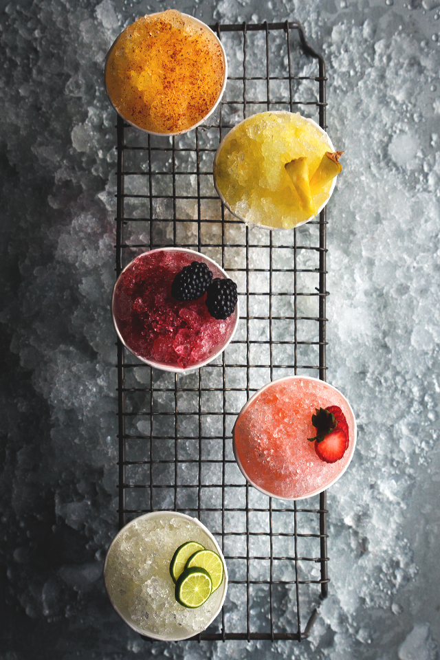 Wedding Favors - Five multicolored snow cones on a baking rack 