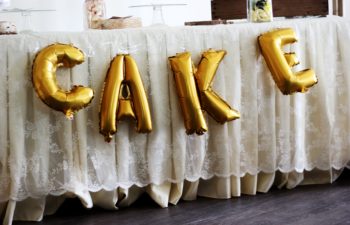Photo of Giant Gold balloons that spell out the word CAKE