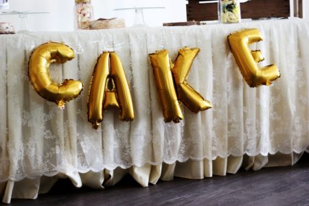 Photo of Giant Gold balloons that spell out the word CAKE