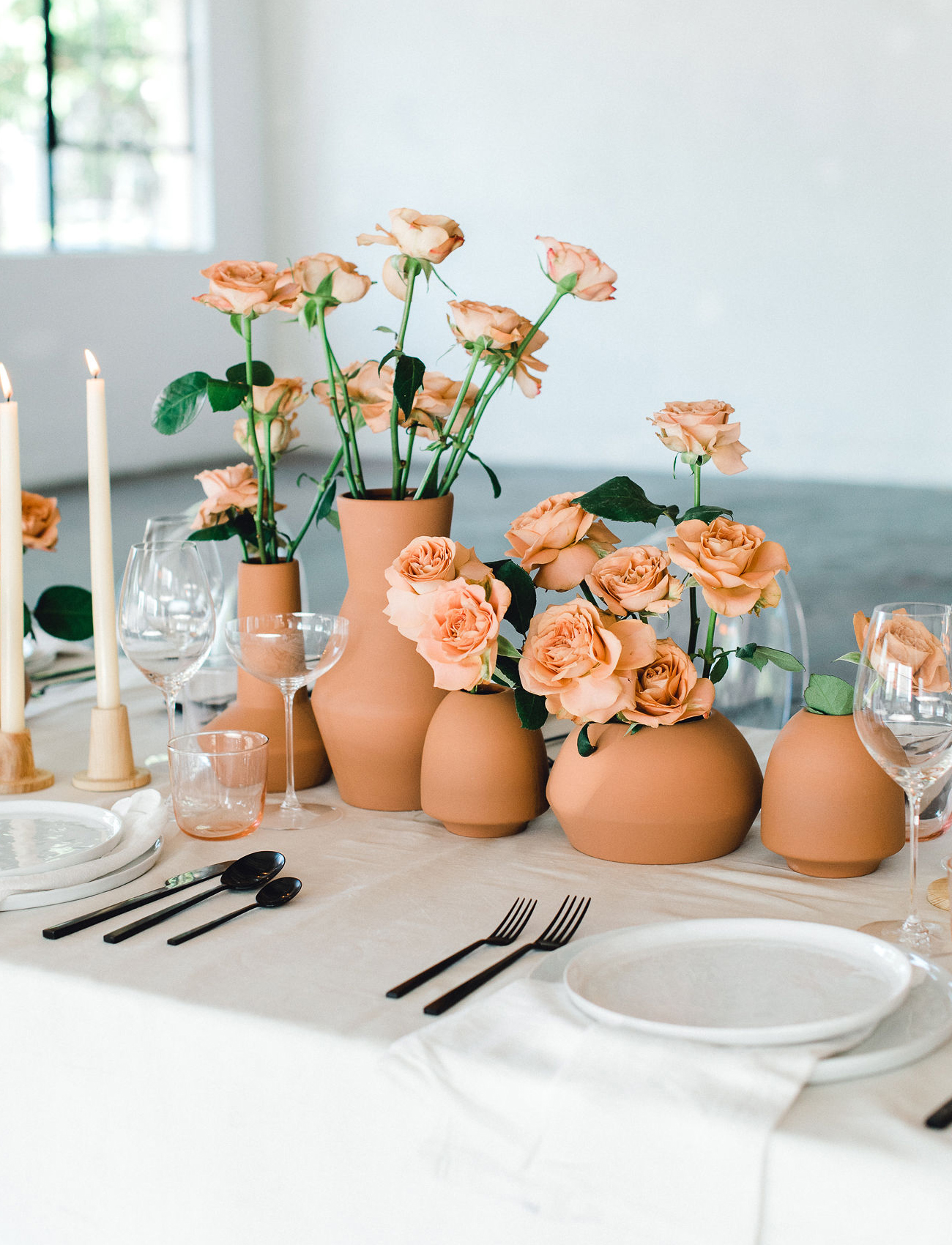 Clay colored terracotta wedding centerpieces