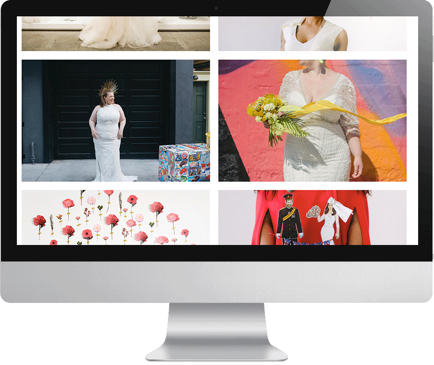 A computer screen displays various website gallery images