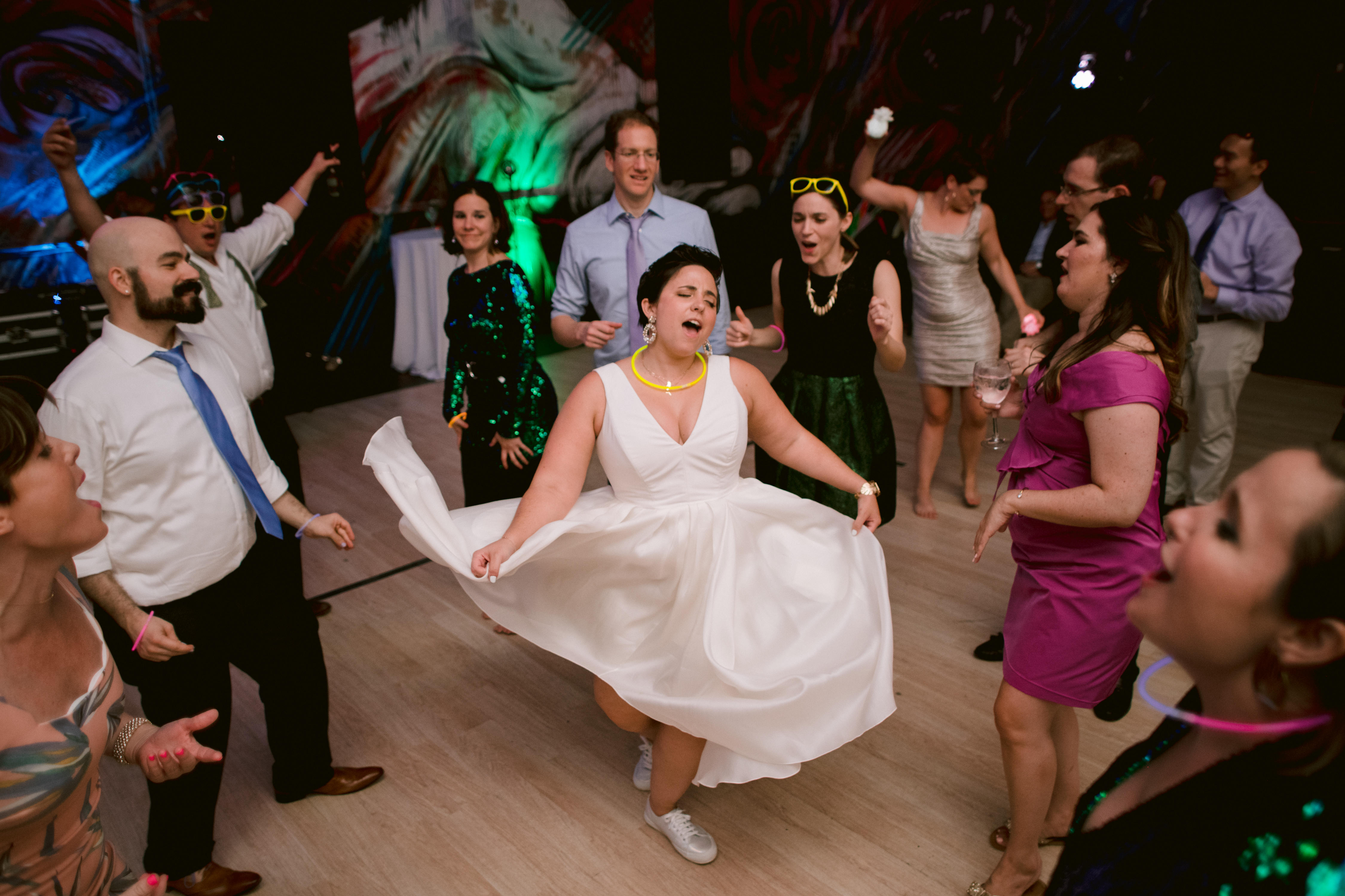 A bride dances during her wedding reception