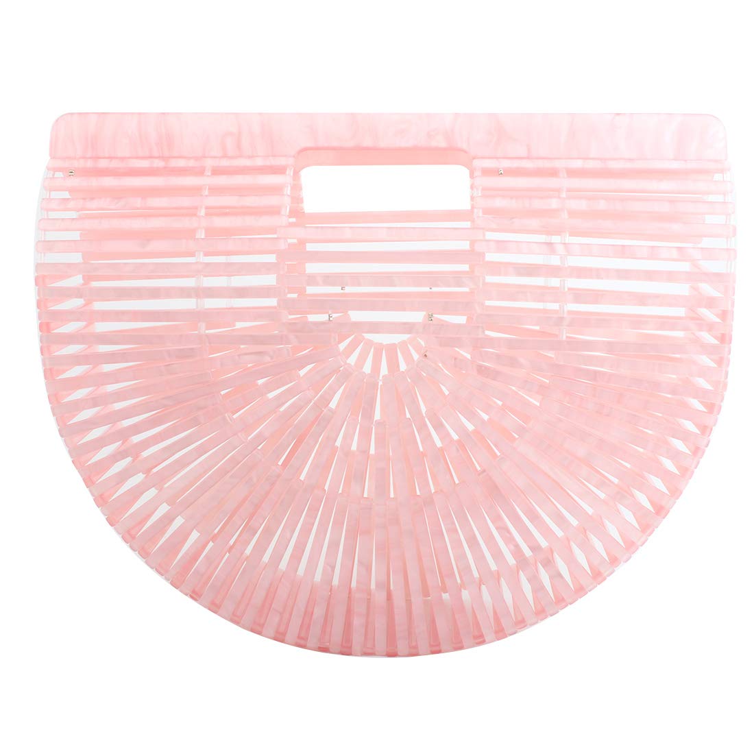 a see through pink acrylic hand bag