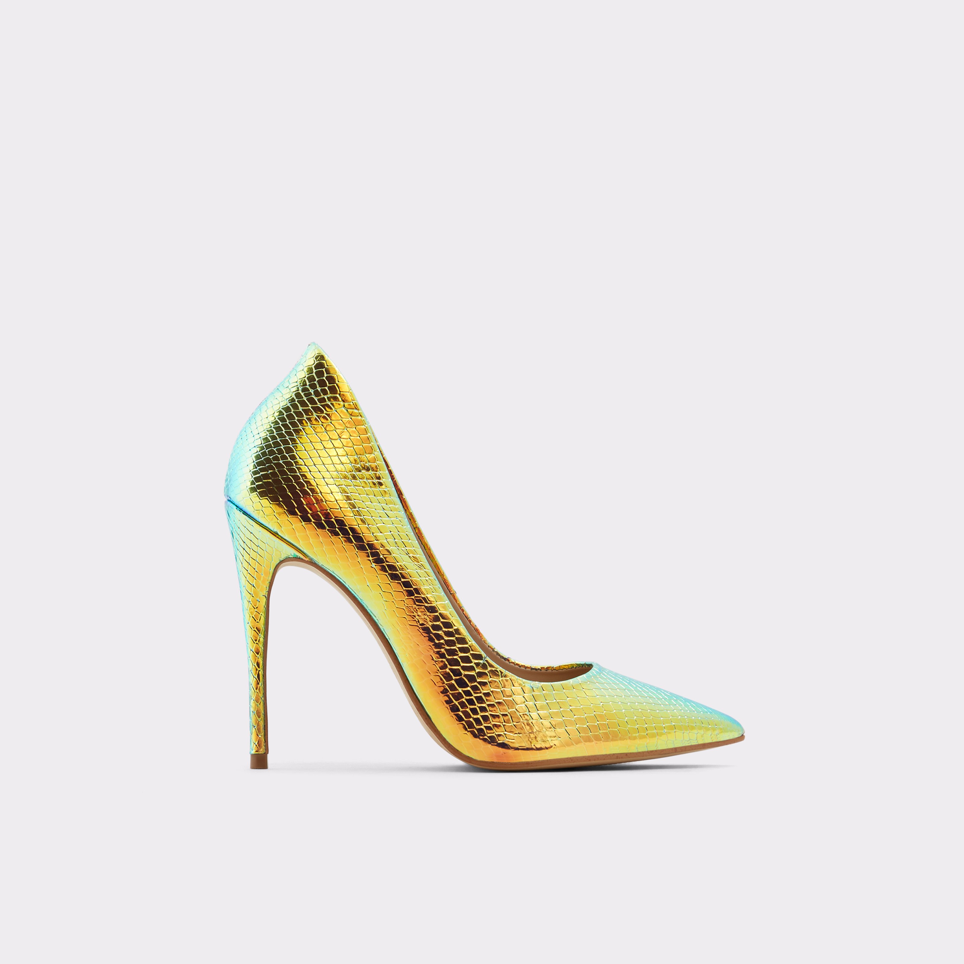 Gold snakeskin high heels