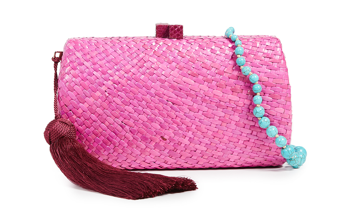 pink woven purse