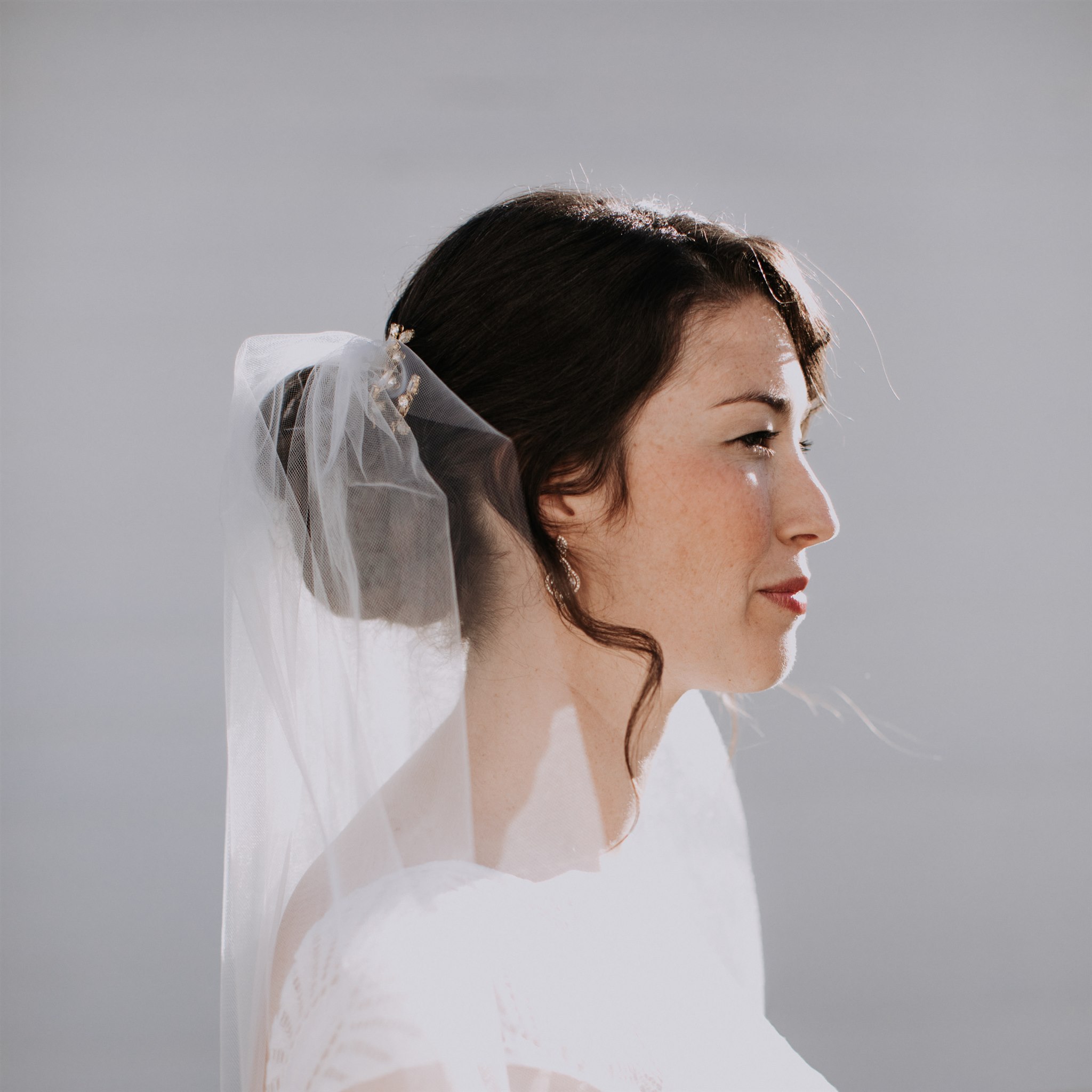 Side Profile portrait of a bride.