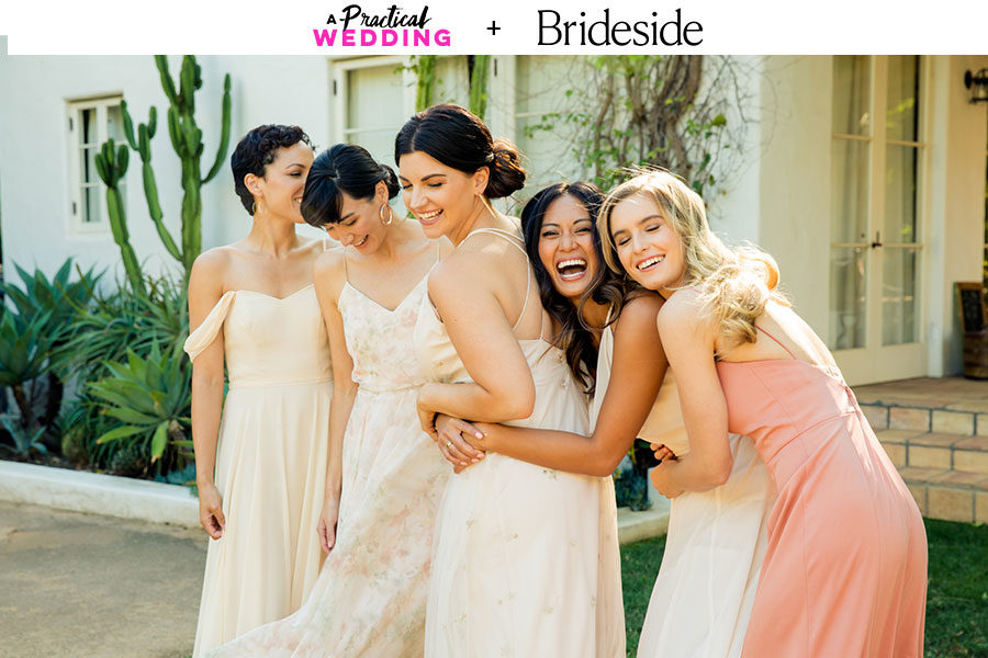 wedding gown and bridesmaid dresses