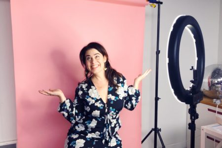 Meg on set at the APW studios