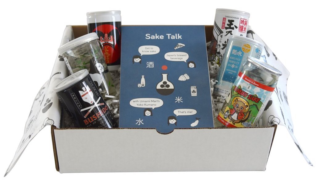A box set of single serving sake cannisters.