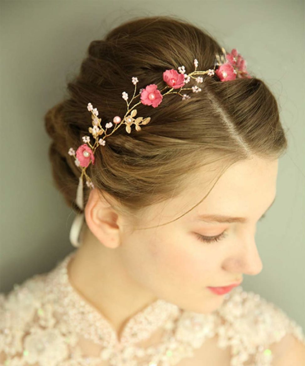 An elegant pink floral headband