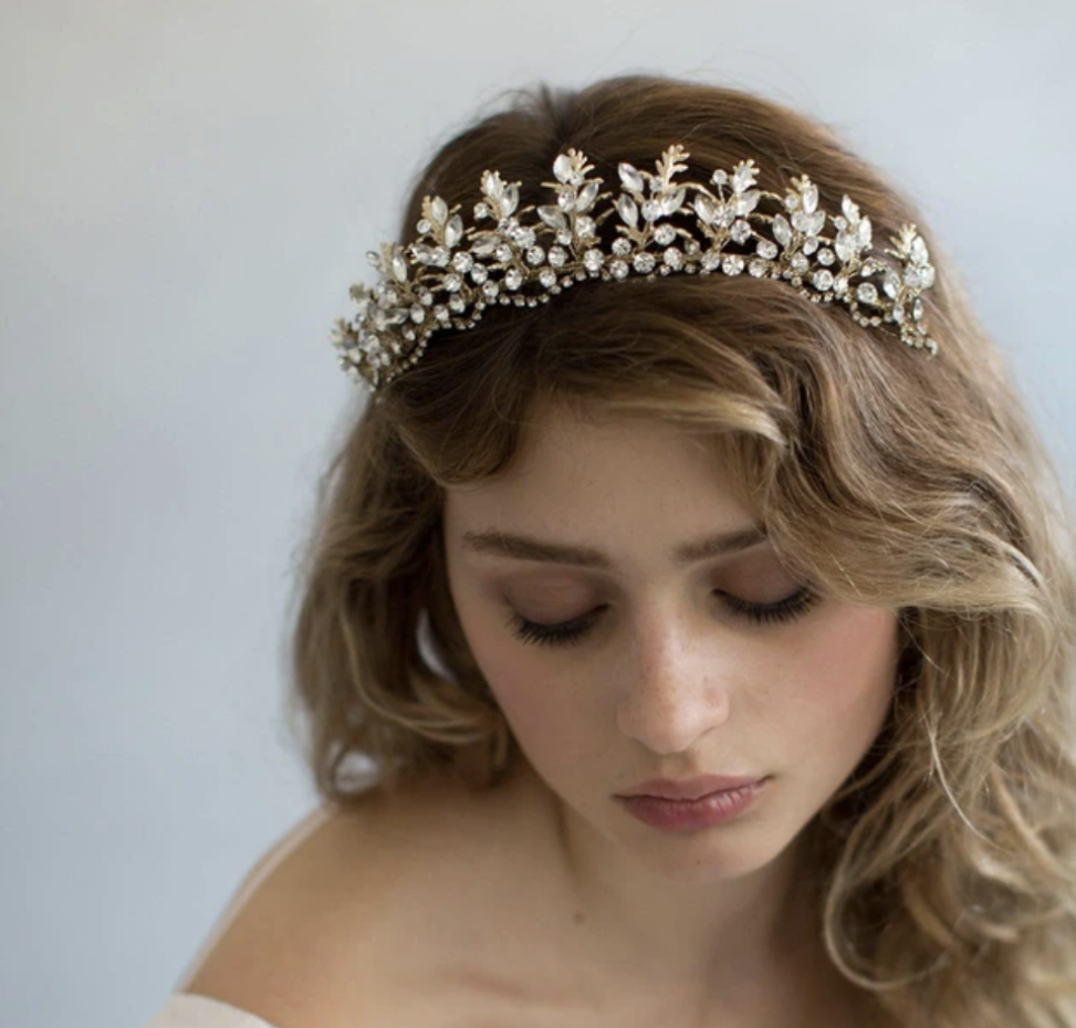 Jeweled and gold tiara.