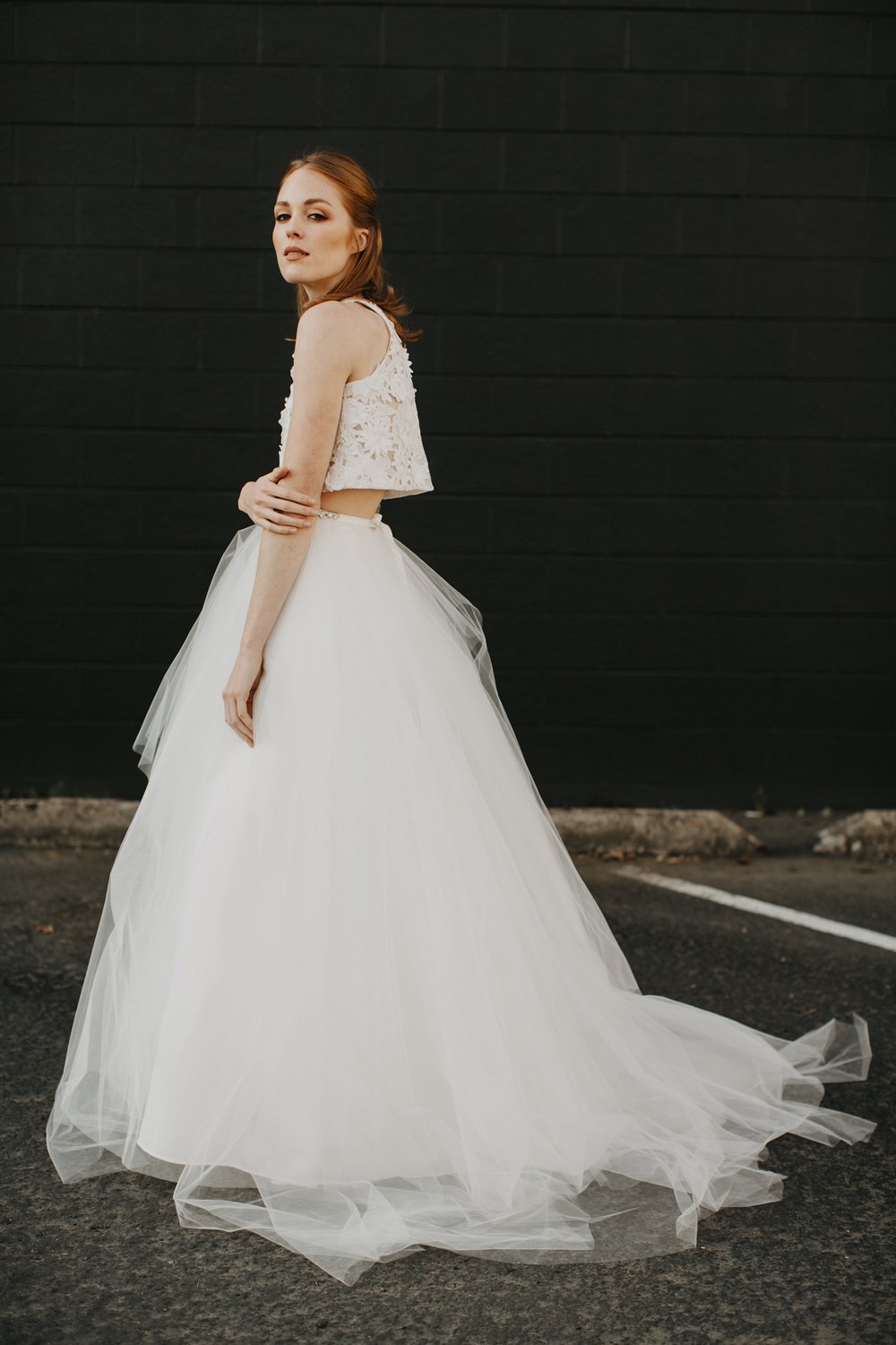 A giant tulle skirt wedding separates.