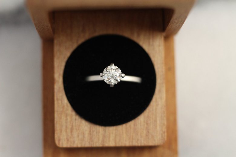 Overhead shot of a simple and elegant solitaire ring.