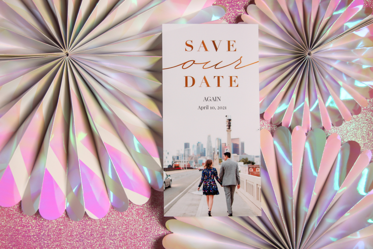 Photo of Wedding Save The Date on Sparkly background