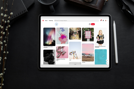 Tablet showing Pinterest board of images used to pick Squarespace color palette for Megkeene.com