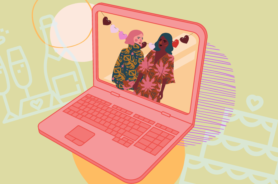 Virtual wedding on a laptop