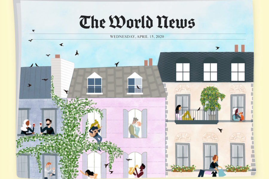 Image of "World News" with people sheltering at home